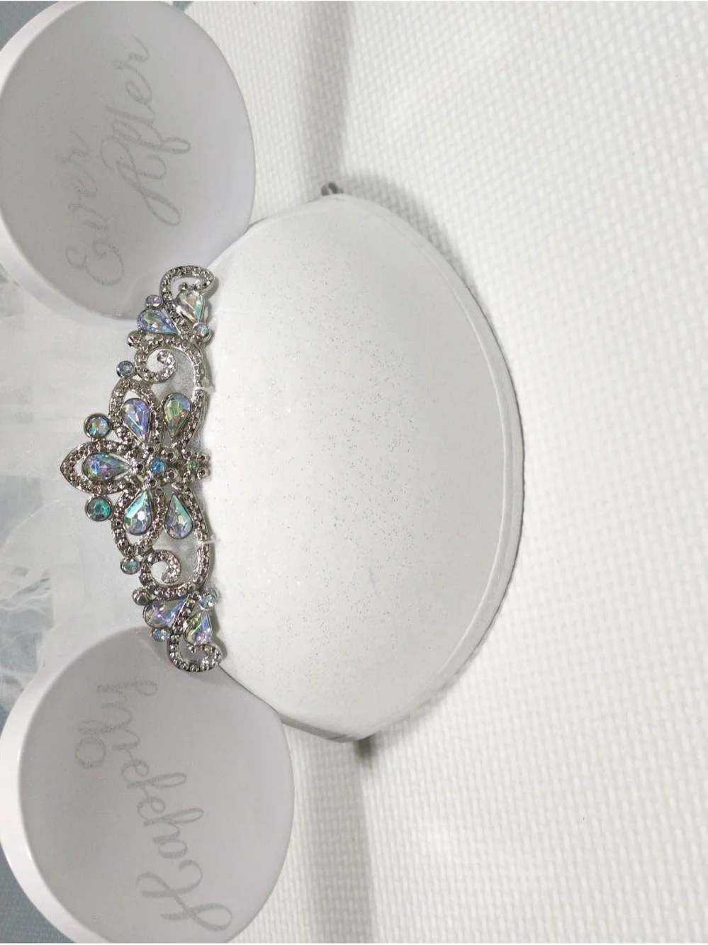 Disney White Bridal Mickey Ear Headband with Veil and Silver Tiara